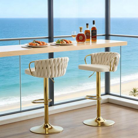 Chaise de café, tabouret de table avec coussin moelleux, sièges confortables, tabouret de bar élégant, chaise de cuisine, chaise de café (lot de 2 tabourets de bar uniquement) (1/5)