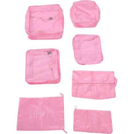 Cubes de rangement de voyage en polyester, organisateurs de vêtements et de bagages avec sac à chaussures et cordon de serrage, rose (1/5)