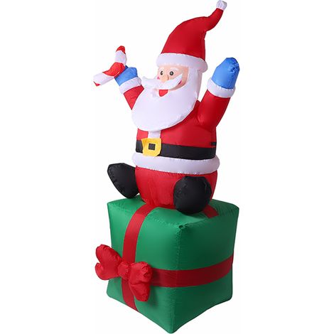 Père Noël gonflable géant de 1,80 m portant des cadeaux, avec ventilateur, piquet, cordes et sac à eau. Décoration de Noël lumineuse et géante pour les fêtes. (1/2)