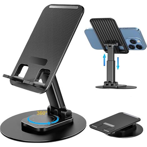 CCYKXA Adjustable Cell Phone Stand, 360° Rotatable, Height Adjustable, Foldable, Compatible with iPhone 15/14/13/12 Pro/XS Max/XR, Samsung Galaxy, Smartphone (1/4)