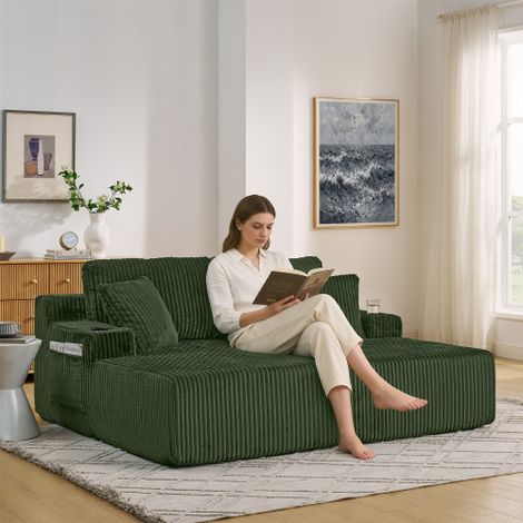 2 sièges canapé-lit relax, chaise salon, cordon doux, avec sac de magazines latéral, porte-boissons et coussins, adapté pour salon, salle de jeux, salle de travail, chambre d'hôtes et appartement