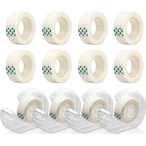 Clear Tape Dispenser, 4 Pack Tape Dispenser, Cute Tape Holder with 8 Refills Invisible Tape Small Tape Cutter for Packaging Gift Office School (1/5)