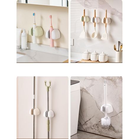 Ensemble de 4 pinces à balai avec une prise robuste pour une organisation optimale de la maison, un porte-balai peu encombrant et un support de rangement pour les outils de nettoyage. (1/3)