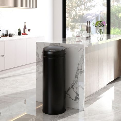 Poubelle cuisine automatique 50L acier inoxydable, poubelle à couvercle à fermeture en douceur, 30,5x30,5x85cm, noir (1/5)