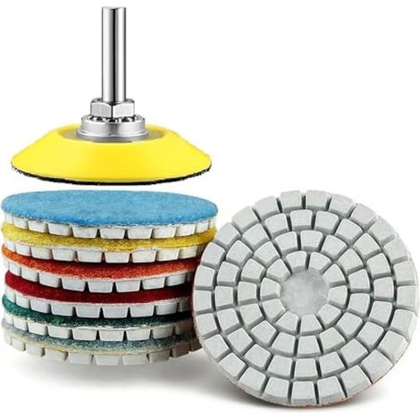Lot de 8 disques de ponçage diamant 50 mm, 7 différents grains 50-3000 et poignée ronde de 6 mm, support auto-agrippant et boucle pour polissage fin des détails