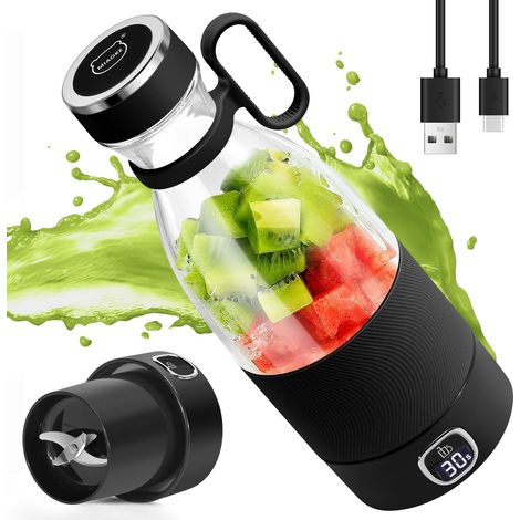Mélangeur portable à 6 lames pour jus shakes et smoothies 350 ml Mini mélangeur avec écran LED rechargeable par USB, batterie rechargeable de 3000 mAh, pour la maison, le sport, l'extérieur (1/5)
