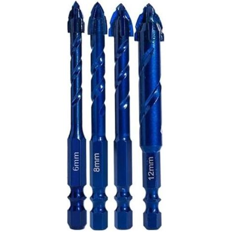 Foret Hélicoïdal Excentrique - Carbure De Tungstène - Pour Verre Carrelage Béton - 6 mm 8 mm 10 mm 12 mm - Lot De 4 (1/4)