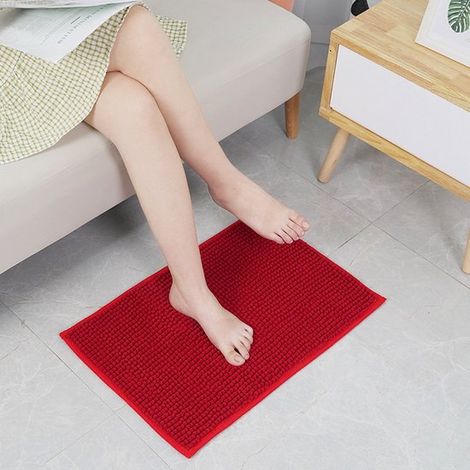 Tapis de bain antidérapant doux, tapis d'intérieur en chenille à poils courts absorbant l'eau, idéal pour l'entrée, le bureau, la chambre, le salon ou la salle de bain (40 cm x 60 cm) - Bordeaux