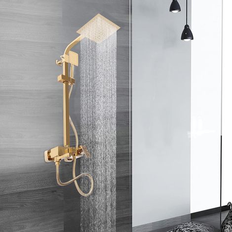 Regendusche Duschset Duschsystem mit Armatur Edelstahl Duschset Duscharmatur Komplettset Einstellbare Höhe 20x20cm Golden (1/5)