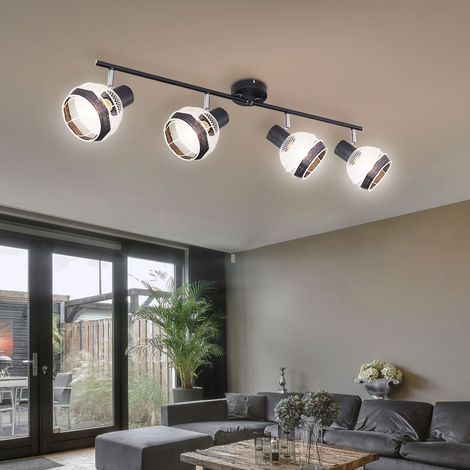 Decken Spot Lampe Leuchte Beleuchtung Metall Schwarz Hanfseil Wohn Schlaf Zimmer (1/5)