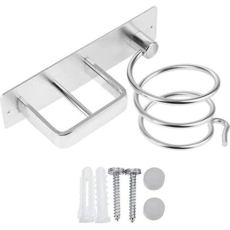 1PC Silver Hair Dryer Holder, Aluminum Wall-Mounted Hair Dryer Holder, with Cable Organizer for Storing Hair Dryers, Straighteners, Hairbrushes and More (1/4)