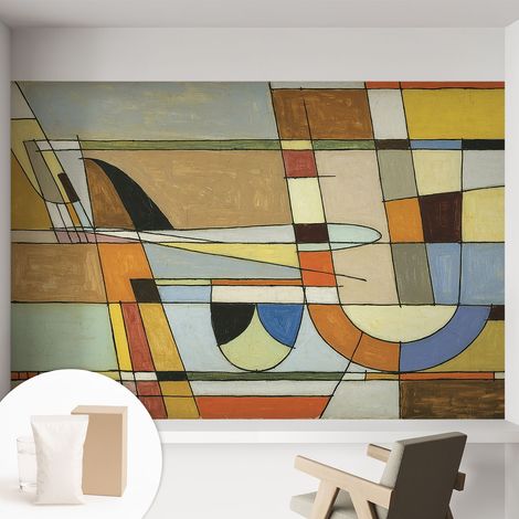 Papier peint intissé mural avec imprimé motifs décoratifs - style contemporain - Colle incluse gratuite Harmonie géométrique 152x104 cm (1/5)