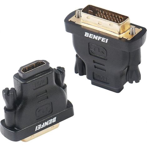 Adaptateur bidirectionnel DVI vers HDMI (DVI-D) mâle vers femelle, avec câble plaqué or, lot de 2. (1/5)