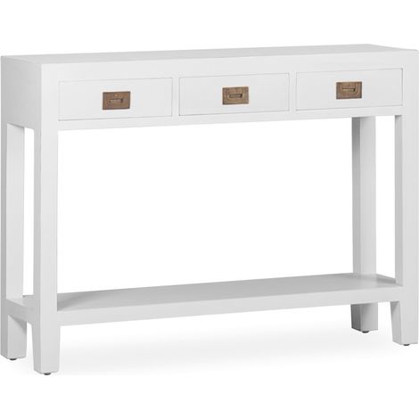 Console bois massif de mindi blanc Kourame 110cm (1/3)