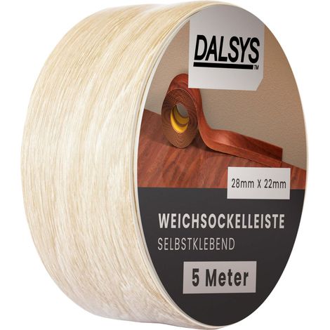 Dalsys Weichsockelleiste selbstklebend Klebeleiste, Abschlussleiste für Fugen in Wohnbereich, Küche, Bad, aus PVC Kunststoff - 5m