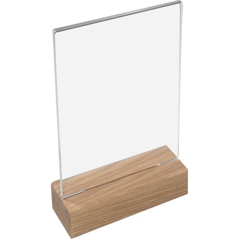 HMF 46940 Tischaufsteller mit Holzfuß Din A6 Acryl, Menükartenhalter, Hochformat, 10,5 x 18 x 4 cm (1/5)