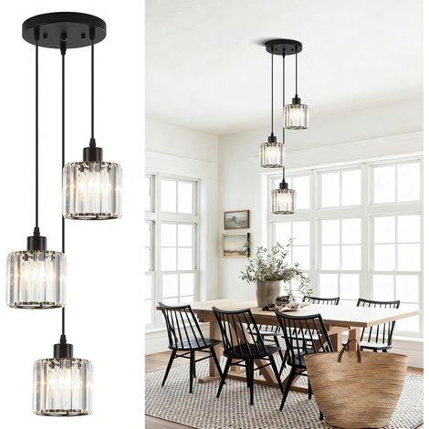 Suspension Luminaire Et Chandelier Cristal - Lustre Salle à Manger, Lustre Cuisine Moderne En Cristal Noir Pour Salle De Bain Et EntréE, Culot E27 (Sans Ampoules) (1/5)