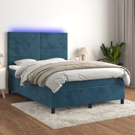 vidaXL Letto a Molle con Materasso e LED Blu Scuro 140x190 cm (1/5)