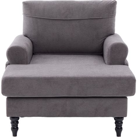 ELVMI Poltrona con Seduta Ampia, Schienale Imbottito, Tasche Laterali e Cuscini Sfoderabili in Ciniglia Grigio Scuro (1/5)