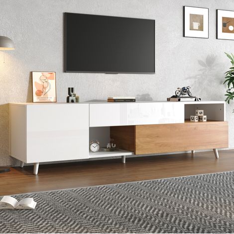 Meuble TV 180 cm blanc bois brillant 75 pouces HAVRYA (1/5)