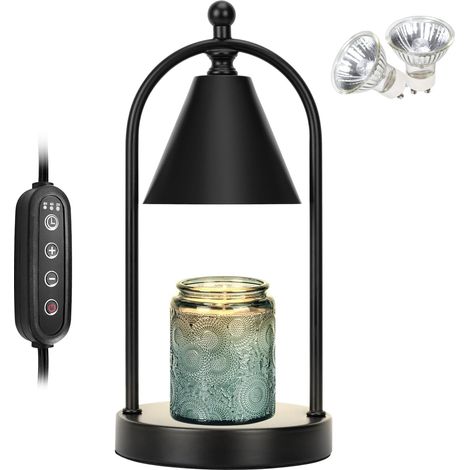 Lampe chauffante pour bougies - Minuterie - Intensité réglable - Noire - Veilleuse - Ampoules incluses - Décoration chambre et maison (Bougies non incluses) (1/5)