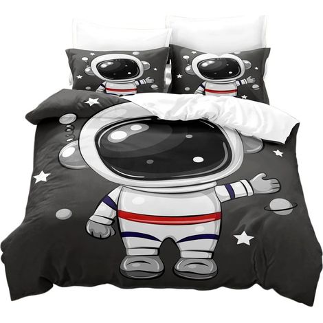 Housse de couette 200x200 cm avec 2 taies d'oreiller, en microfibre, motif espace, parure de lit enfant. Housse de couette 220x240 cm, 2 taies d'oreiller 50x75 cm. (1/5)