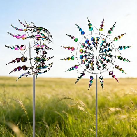 Outdoor-Garten-Windmühle, verbesserte 3D-360°-Doppelrotoren, dekorative Metall-Windmühle, kinetische kinetische Windskulpturen für Hof, Rasen, Garten (1/5)
