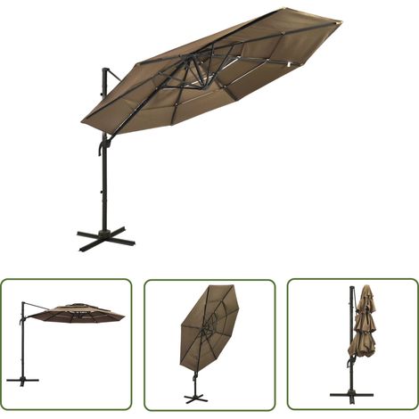 Parasol à 4 niveaux avec mât en aluminium Taupe 3x3 m (1/5)