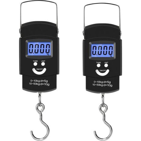 Lot de 2 balances numériques rétroéclairées pour poissons et bagages 50 kg/110 livres (1/5)