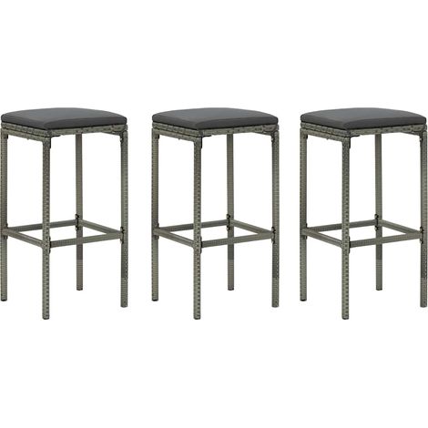 Lot de 3 Chaises de bar avec coussins Tabourets de bar - Tabouret Haut Gris Résine tressée BV696773 - BonneVie (1/5)