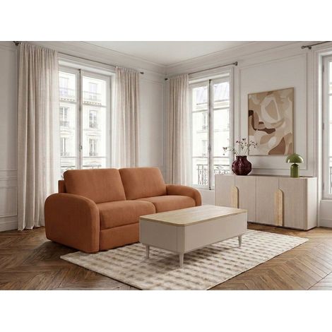 BOBOCHIC - Canapé droit convertible KENAN ouverture express tissu lisse  140x196 Orange (1/5)