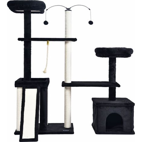HOME DELUXE - Kratzbaum JAX - Farbe: Schwarz, Maße: 136 x 124 x 40 cm, Material: Polyester, Sisal, Gestell: MDF I Katzenbaum Kratzpfosten  Katzenbaum Kratzbaum Kratzbäume Katzenmöbel