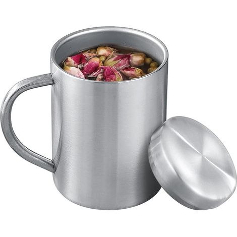 Edelstahl Isolierbecher Kaffee Tee, mit Deckel Griff für Camping Reise mit sicherer Verriegelung (1/5)