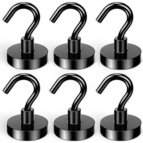 Magnetische Haken, 38 kg Zugkraft, 32 mm Durchmesser, 6 Stück, kein Bohren erforderlich, Magnethaken für Küche, Büro, Werkstatt, Montage, Schwarz (1/5)