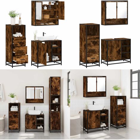 vidaXL 3-tlg. Badmöbel-Set Räuchereiche Holzwerkstoff (1/5)