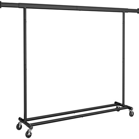 Portant à Vêtements avec Roulettes, Tringle Extensible pour Charge Lourde, Porte-manteau, Capacité de Charge 150 kg, 45 x (160-200) x 161,5 cm, Montage Facile, Noir (1/5)