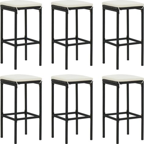 Set di 6 sgabelli da bar con cuscini crema e resina intrecciata nera DEC029586