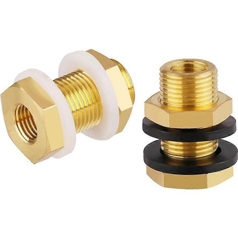 Lot de 2 raccords de cloison en laiton massif, filetage femelle conique 1/4 NPT, filetage mâle droit 3/4", connecteur de réservoir d'eau en laiton (1/5)