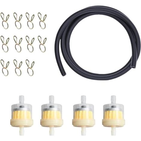 Kit de filtre à carburant pour moto essence, comprenant 1 mètre de tuyau d'essence, 10 colliers de serrage et 4 filtres pour voiture, scooter et tracteur. Convient également pour les modèles suivants (1/4)
