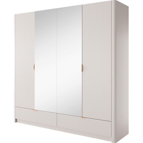 Armadio Con 4 Ante Battenti Specchio e 2 Cassetti Per Camera da Letto Cameretta 213 x 54,6 x 208,4 cm Cashmere