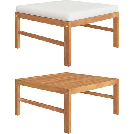 Fußhocker mit Creme Kissen Massivholz Teak