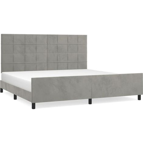 Lit adulte pour 2 personnes avec tête de lit, Structure de lit, Assemblage Facile, Gris clair 200x200 cm Velours OIB8078E (1/3)