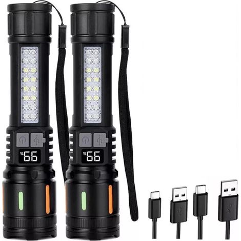 Super Hell USB-LED-Taschenlampe, 2er-Pack, Taschenlampe, taktische Taschenlampe, batteriebetriebene Lampe (1/5)