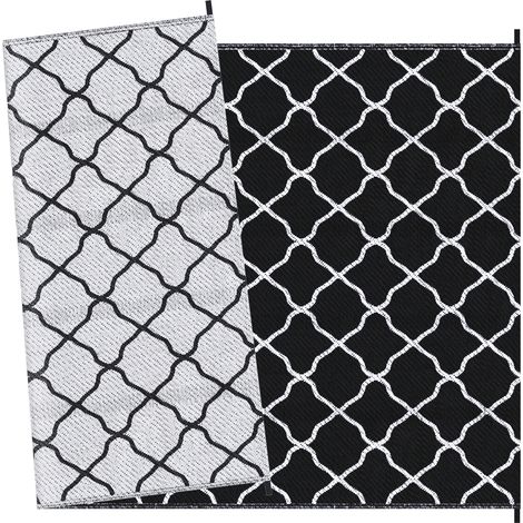 Reversible Outdoor Rug- Plastic Straw Mat w Carry Bag Ground Stakes Garden RV Picnic Beach Camping 182274cm Black (1/5)