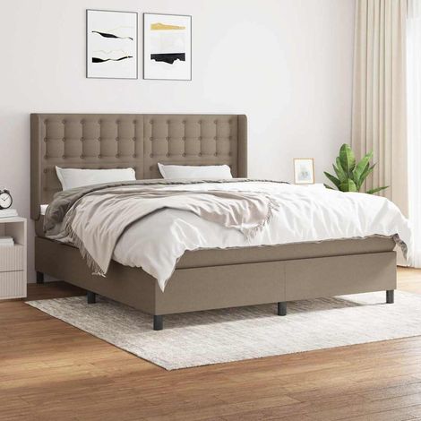 Cama box spring con colchón tela gris taupe 160x200 cm (1/5)