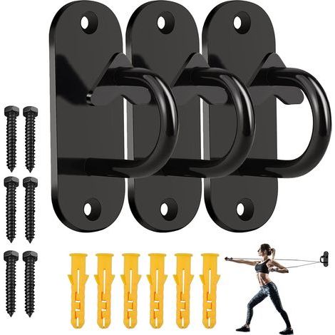 3-teiliges Wand- und Deckenhaken-Set, Verankerungsaufhängung, für Fitness- und Heim-Suspensionsgurte, Verankerungsringe, Wand- und Deckenbefestigung für Fitness, Yoga, Schaukeln, Battle Ropes