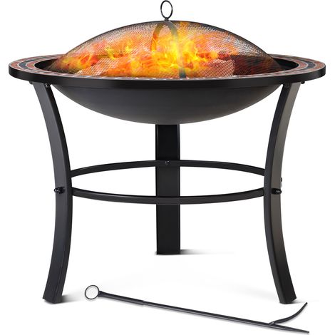 GARDEBRUK® Braciere Rotondo Fuoco da Esterno Mosaico 76x76cm Parascintille Camino da Giardino Stufa Caminetto Patio