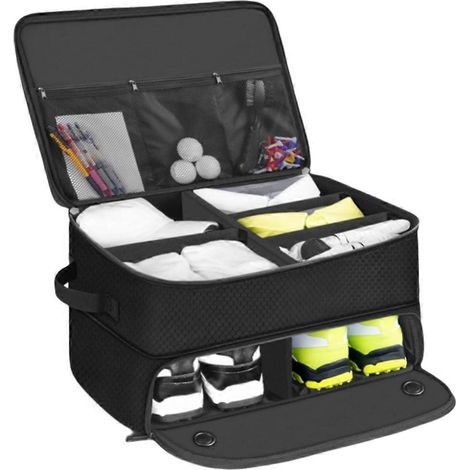 Organisateur de coffre de golf avec rangement pour chaussures, boîte de rangement multi-compartiments pour voiture, accessoires de golf (1/5)