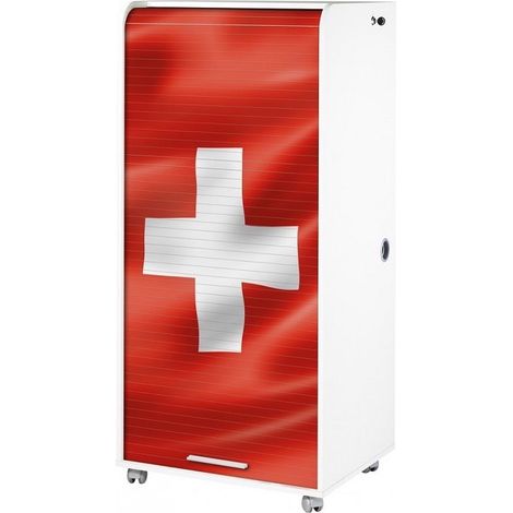 Meuble informatique blanc à rideau drapeau Suisse Orga 140cm (1/4)