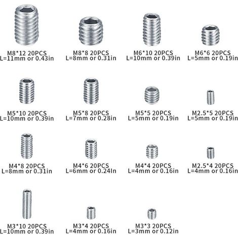 300-teiliges Set mit M2,5/M3/M4/M5/M6/M8 Sechskantschrauben ohne Kopf – Korrosionsbeständiger legierter Stahl – Mit 5 Inbusschlüsseln – Für Türgriffe (1/5)